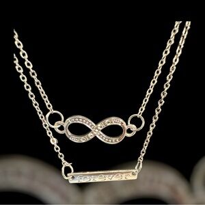 BEAUTIFUL FASHION “FOREVER” DOUBLE CHAIN NECKLACE
